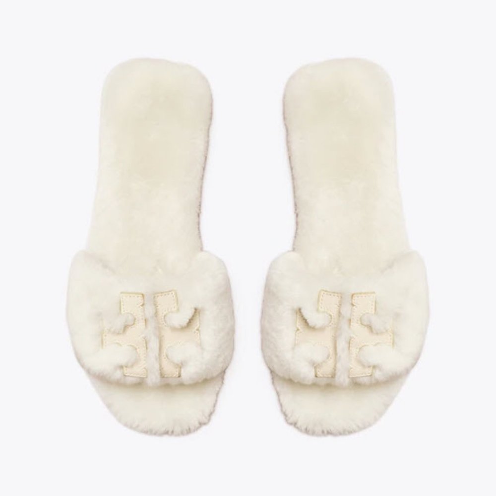 Tory Burch Double T Shearling Slide